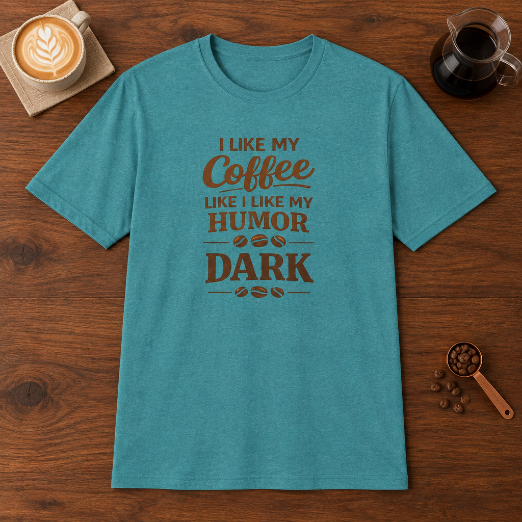 I Like My Coffee T-Shirt Heather Galapagos Blue coffee bar mockup