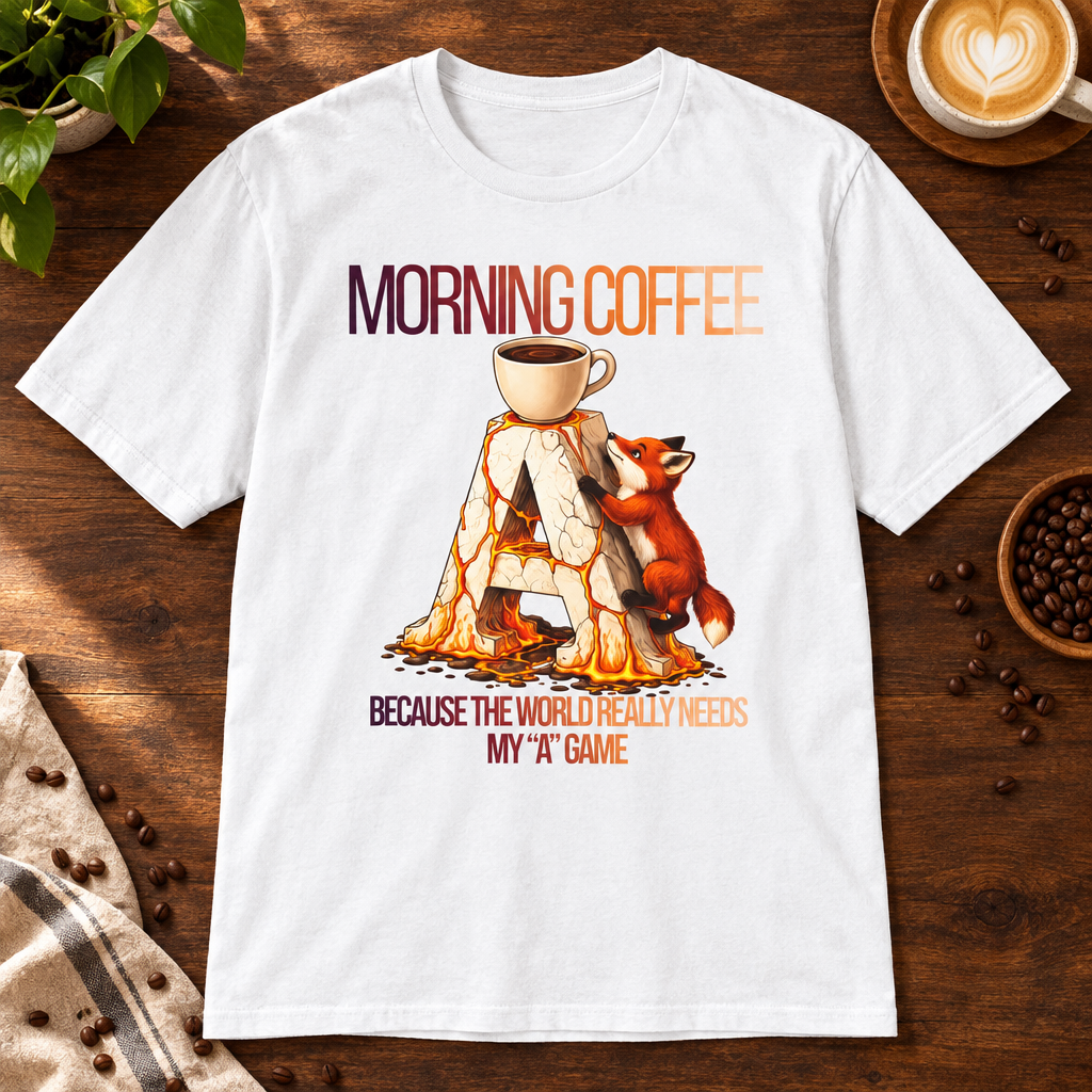 Morning Coffee T-Shirt White on warm coffee bar