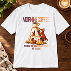 Morning Coffee T-Shirt White on warm coffee bar