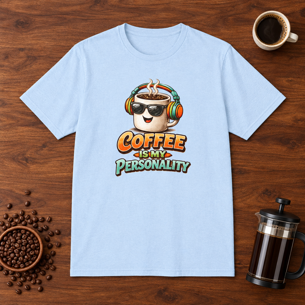 Coffee is My Personality 2 T-Shirt Light Blue coffee-bar flat lay