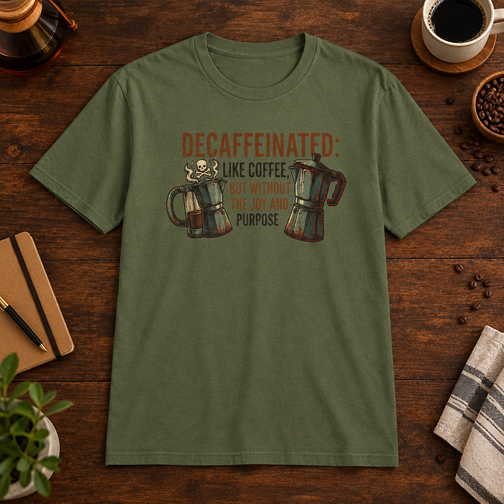 Decaffeinated T-Shirt Military Green short-sleeve coffee-bar flat lay