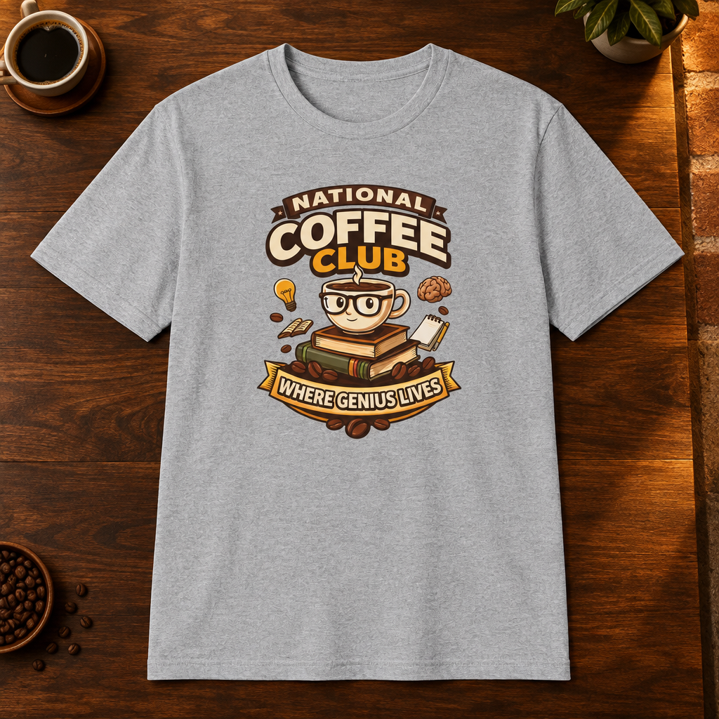 National Coffee Club T-Shirt Sport Grey close-fill short-sleeve coffee-bar flat lay