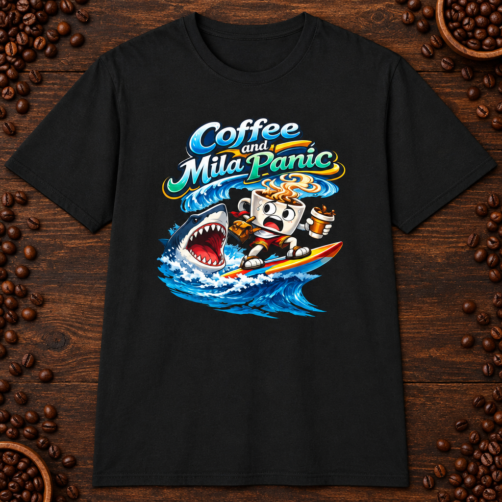 Coffee and Mild Panic 2 T-Shirt in Navy, zoomed lifestyle mockup