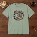 Morning Powered by Coffee T-Shirt Sage coffee bar mockup
