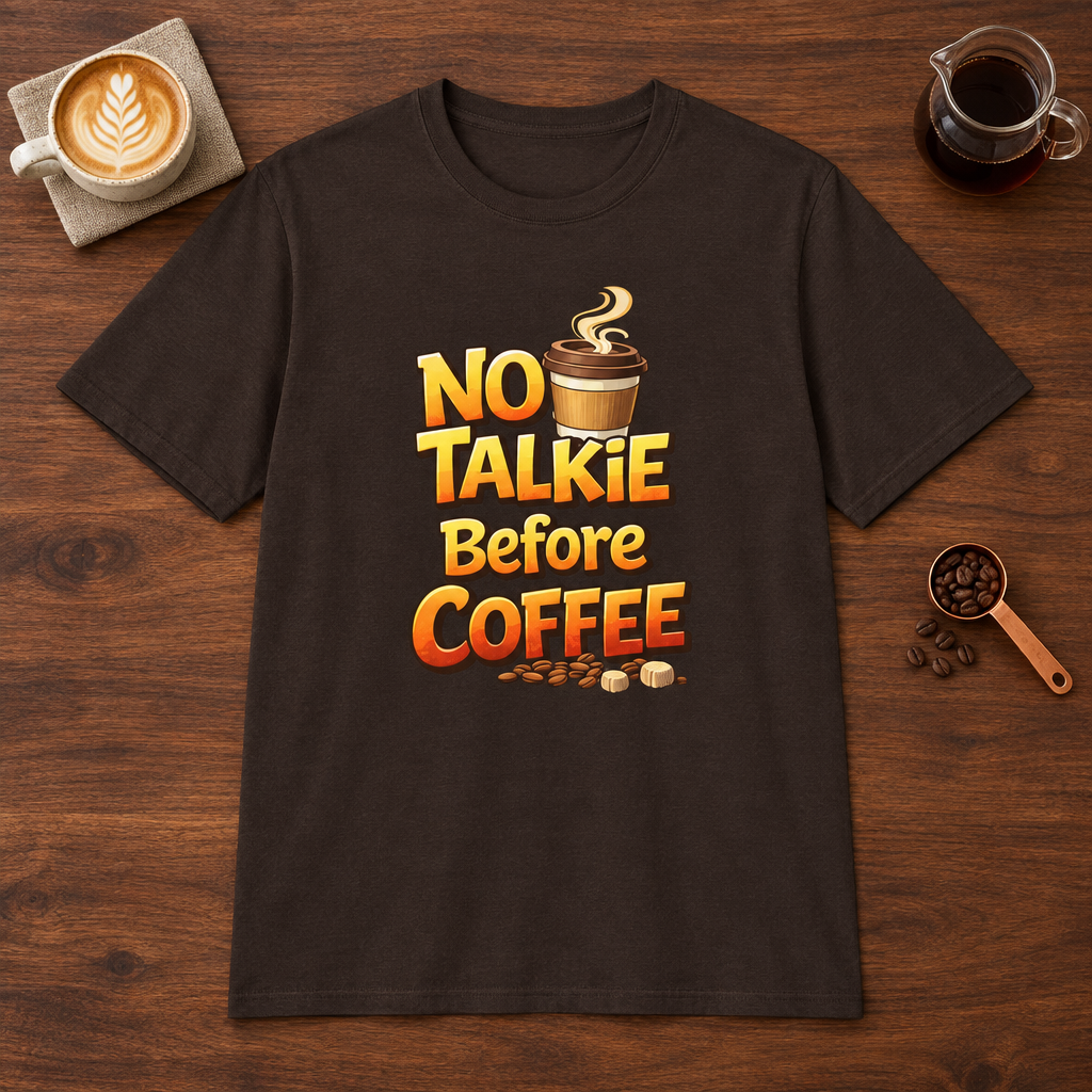 No Talkie Before Coffee 2 T-Shirt Dark Chocolate coffee bar mockup