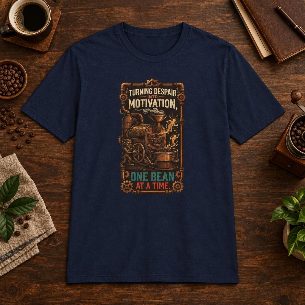 Motivation T-Shirt Navy short-sleeve coffee-bar flat lay