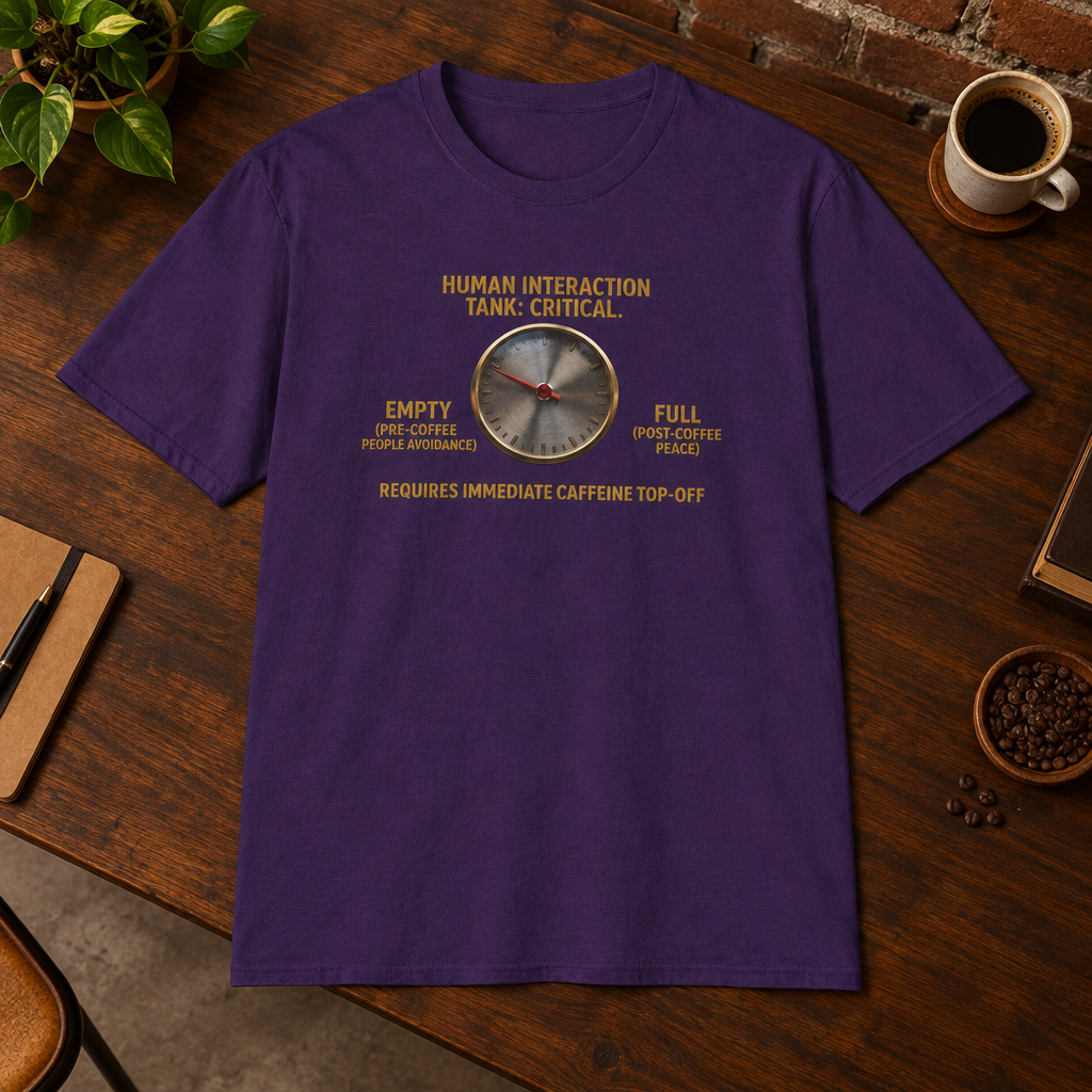 Human Interaction T-Shirt Purple close-fill short-sleeve coffee-bar flat lay