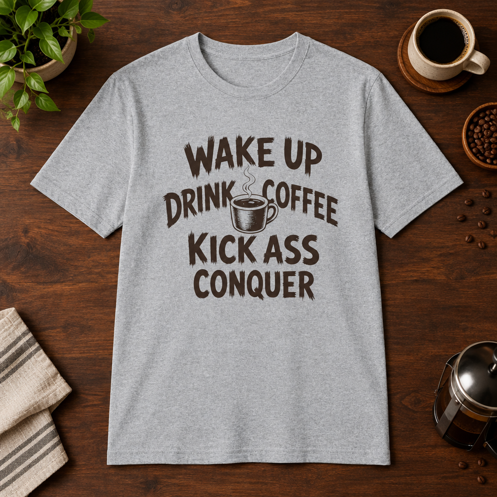 Wake Up T-Shirt Sport Grey coffee-bar flat lay