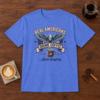 Real Americans T-Shirt Heather Royal coffee bar mockup