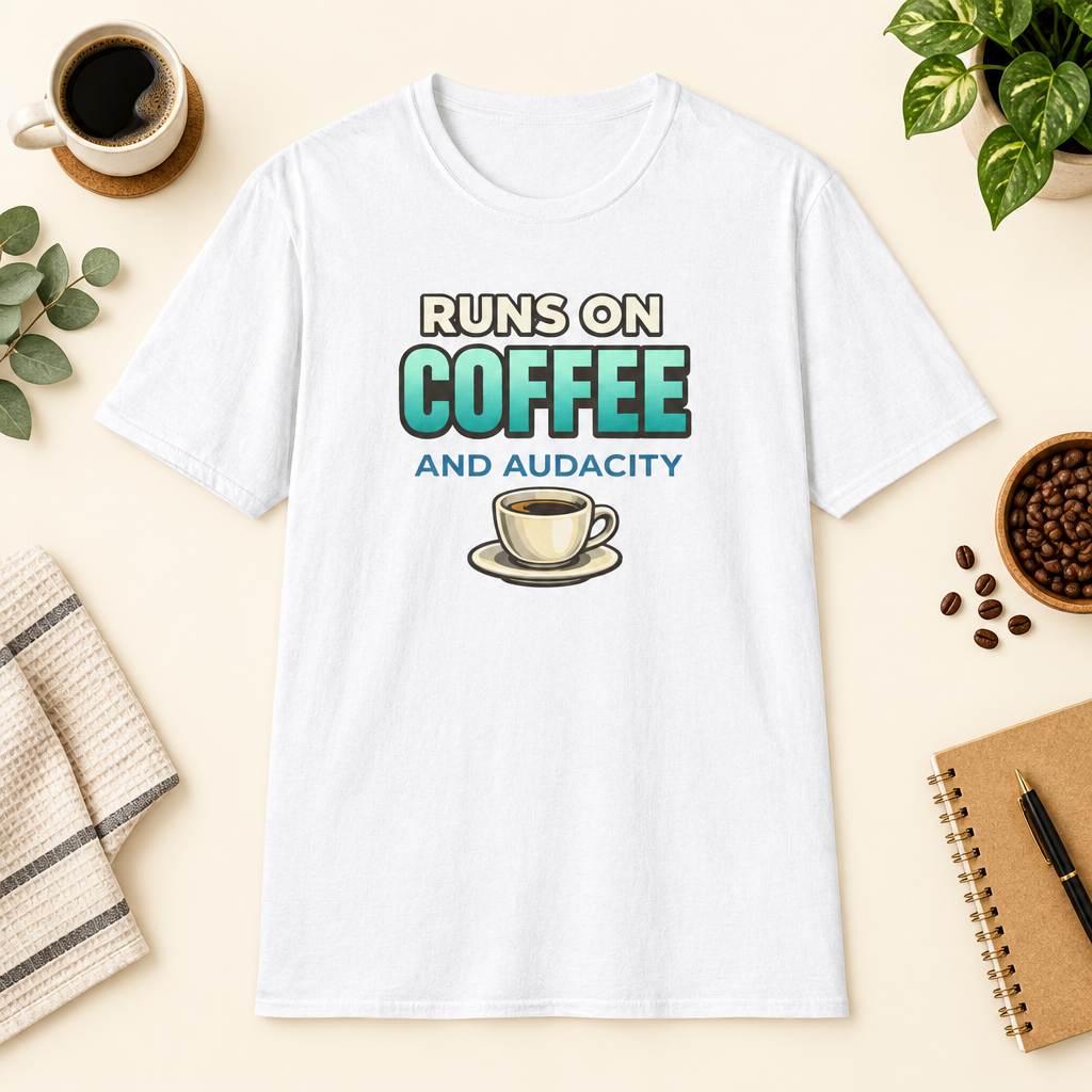 Runs on Coffee T-Shirt in Sand, lifestyle mockup