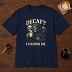 Decaf? T-Shirt Navy coffee bar mockup