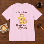 Paws & Pours T-Shirt Light Pink coffee bar mockup