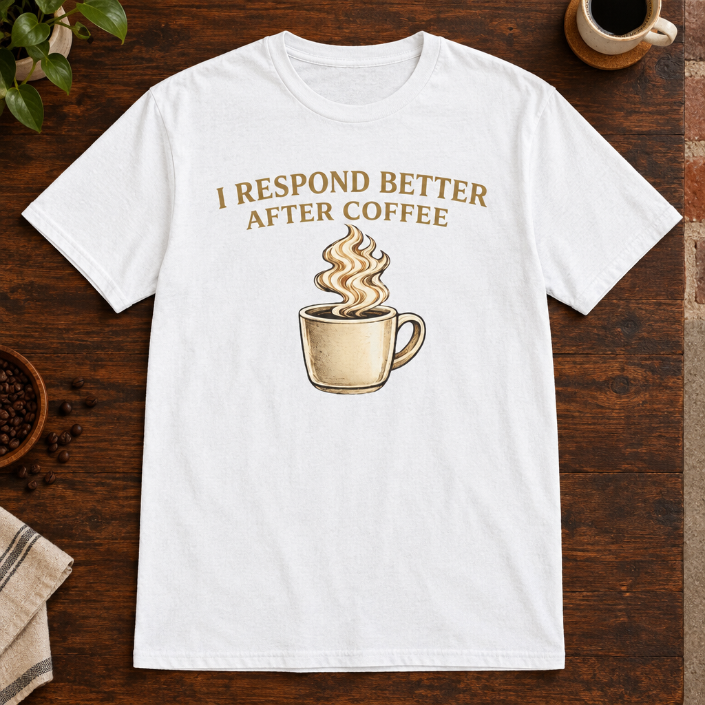 I Respond Better T-Shirt White close-fill short-sleeve coffee-bar flat lay