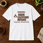 Caffeine Warning T-Shirt White short-sleeve coffee-bar flat lay