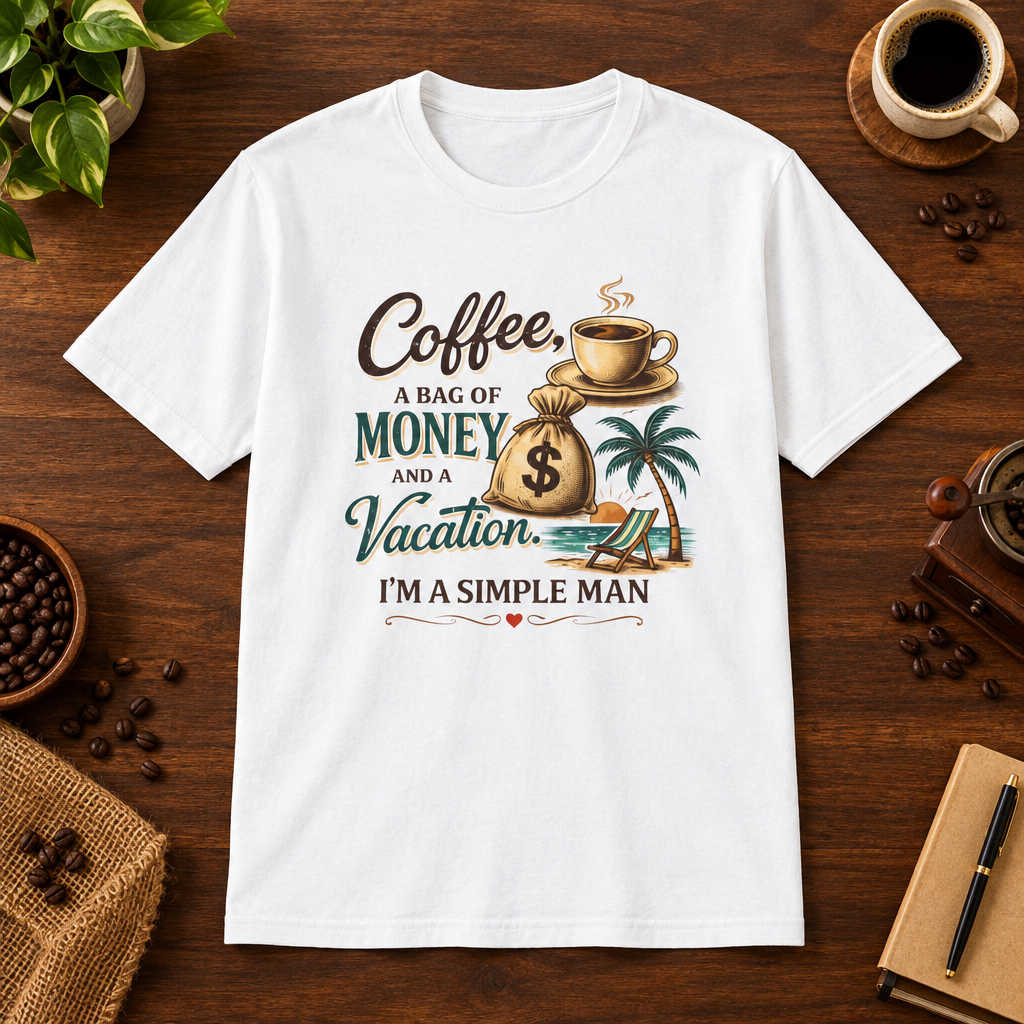 Simple Man T-Shirt White short-sleeve coffee-bar flat lay