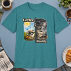 Coffee vs Reality T-Shirt in Sport Grey, zoomed lifestyle mockup