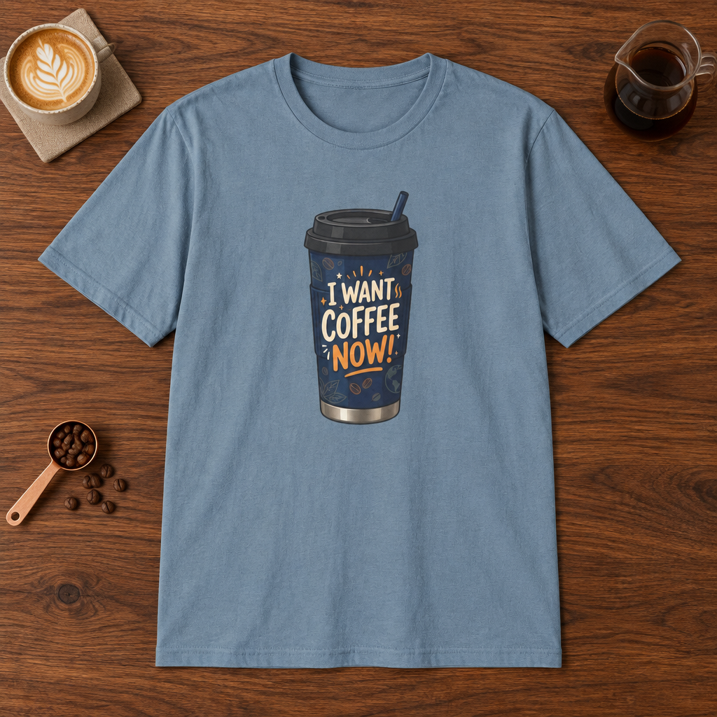 Blue Coffee Cup T-Shirt Stone Blue coffee bar mockup