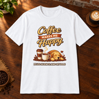Coffee Makes Me Happy T-Shirt White close-fill short-sleeve coffee-bar flat lay