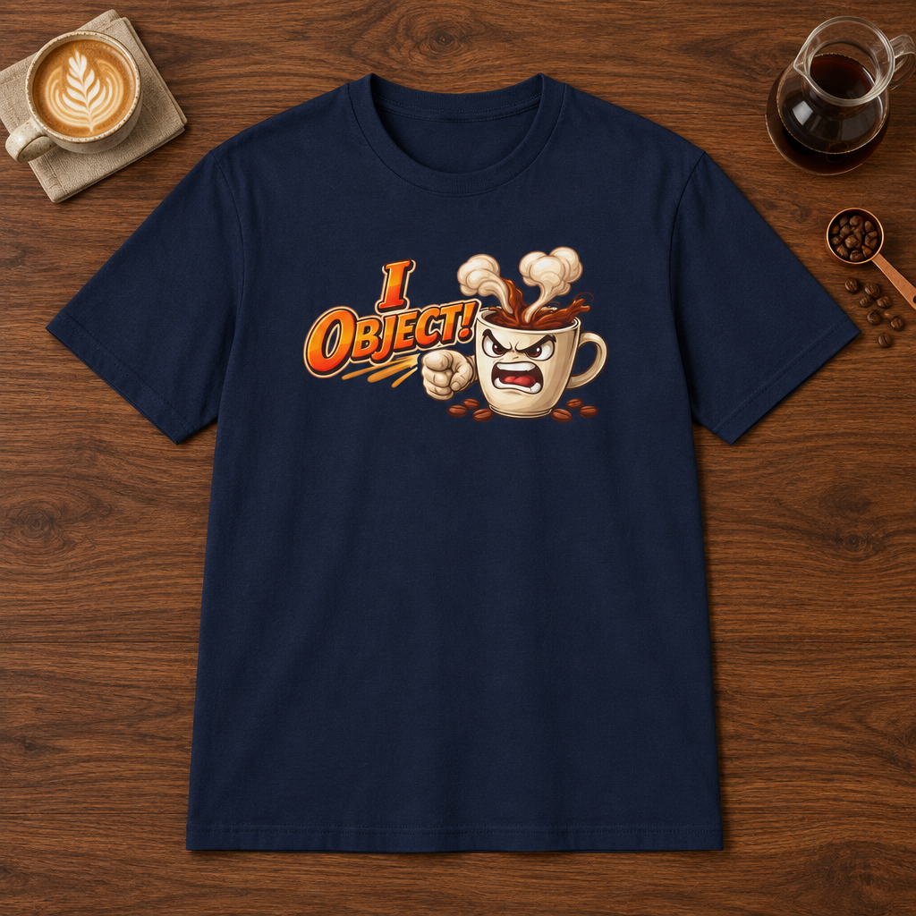 I Object T-Shirt Navy coffee bar mockup