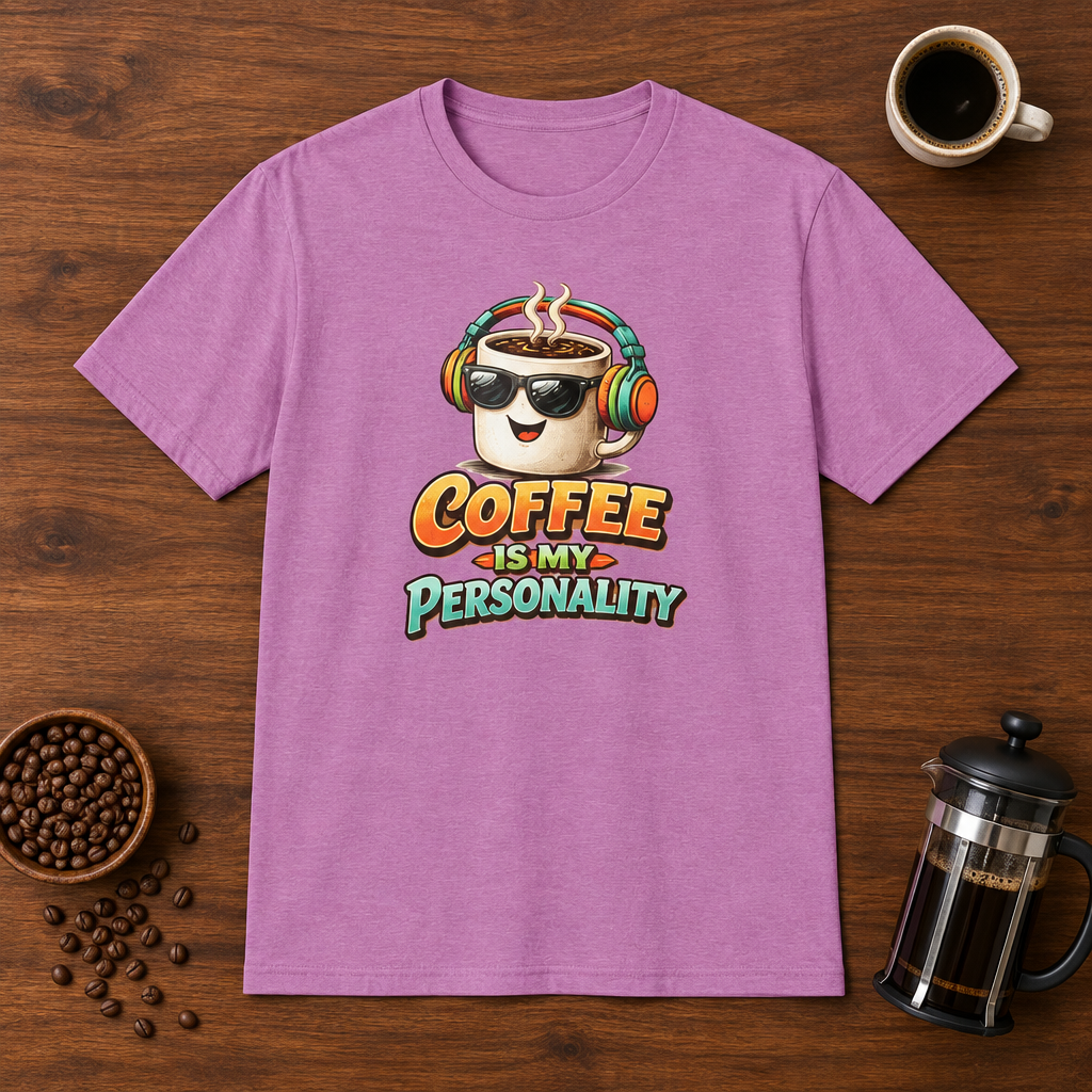 Coffee is My Personality 2 T-Shirt Heather Radiant Orchid coffee-bar flat lay