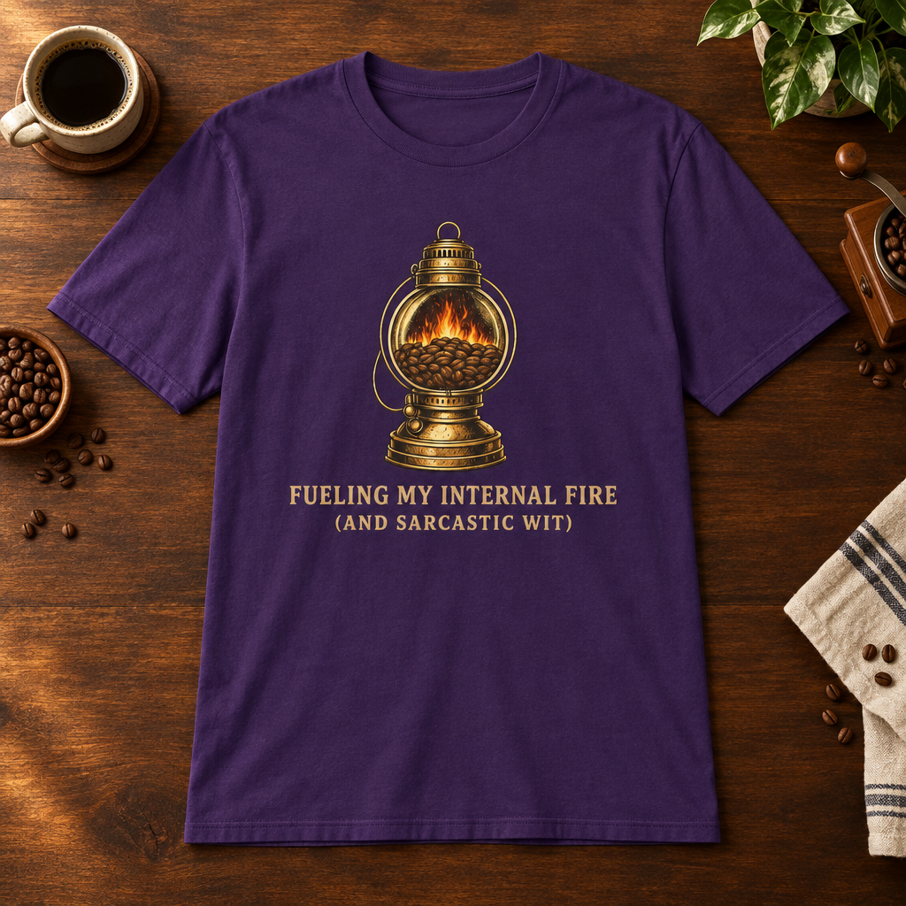 Internal Fire T-Shirt Purple coffee-bar flat lay