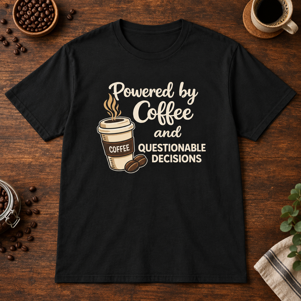 Powered by Coffee T-Shirt Black coffee-bar flat lay