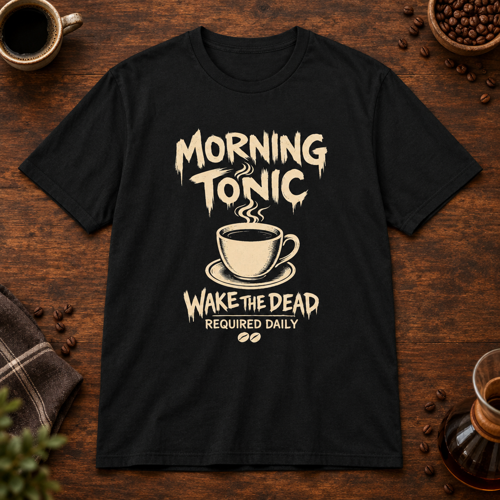 Morning Tonic T-Shirt Black coffee-bar flat lay