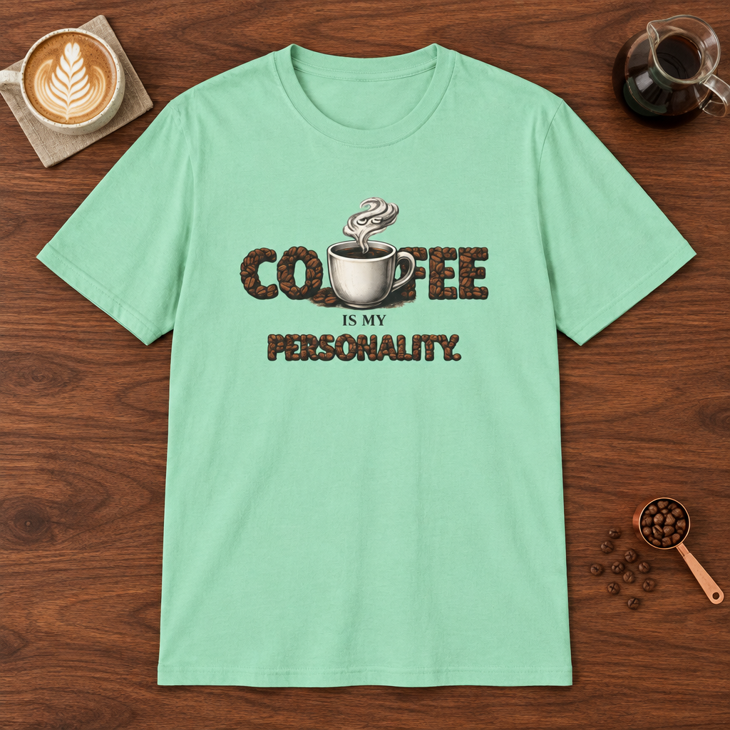Coffee is My Personality T-Shirt Mint Green coffee bar mockup