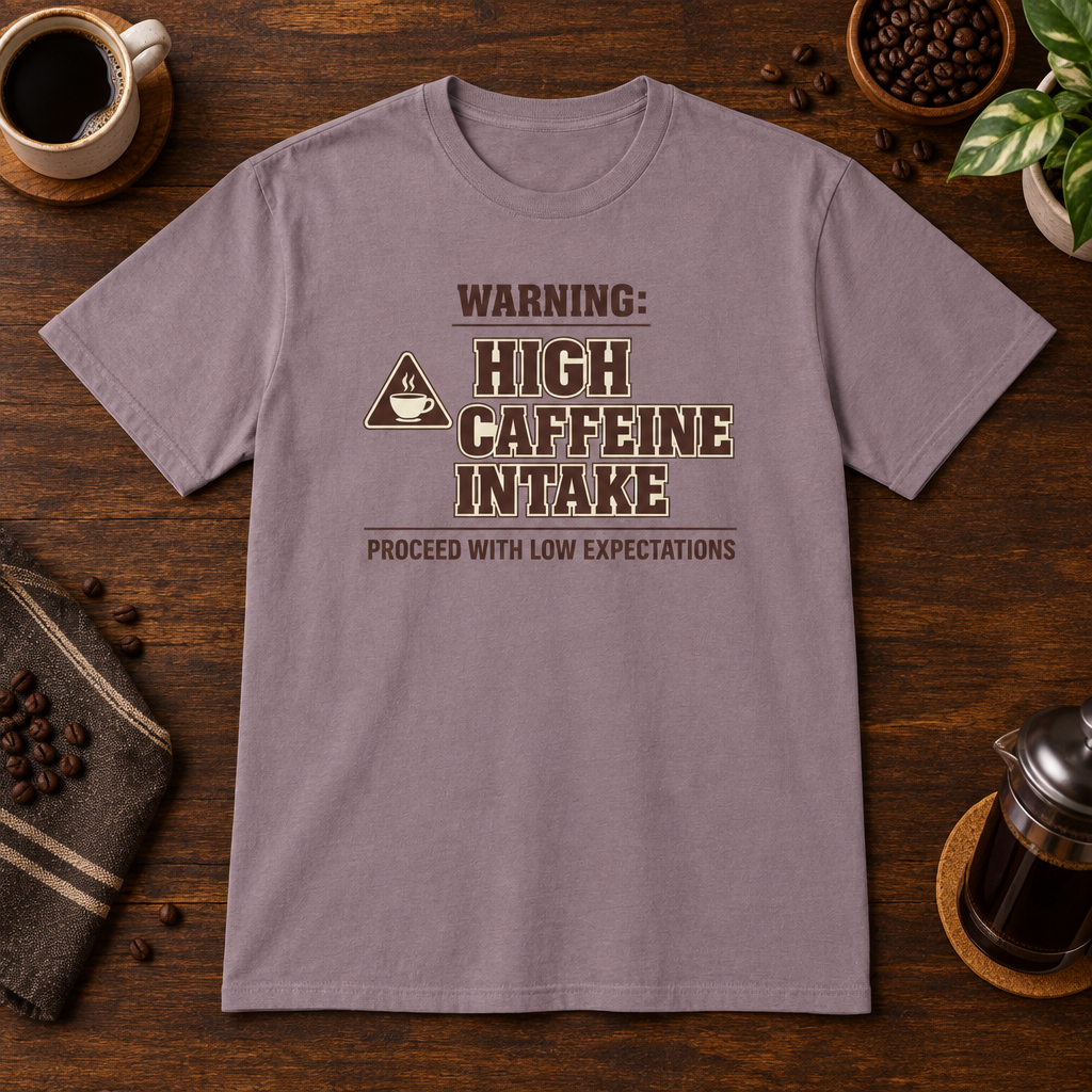 Caffeine Warning T-Shirt Paragon short-sleeve coffee-bar flat lay