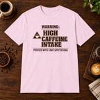 Caffeine Warning T-Shirt Light Pink short-sleeve coffee-bar flat lay
