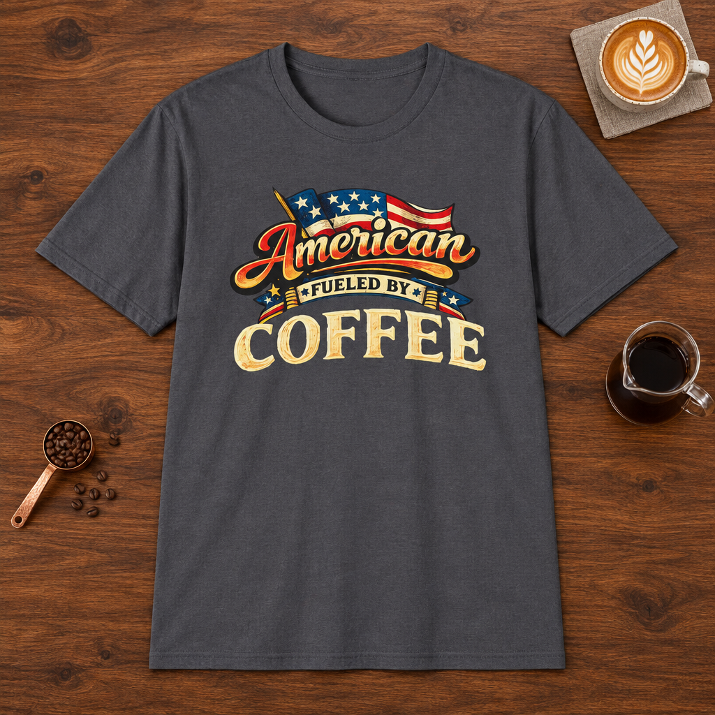 Fueled by Coffee T-Shirt Charcoal coffee bar mockup