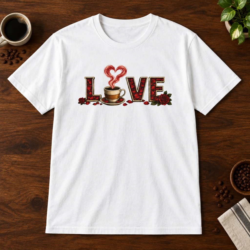 Love T-Shirt White coffee-bar flat lay