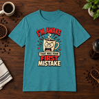 I'm Awake T-Shirt Heather Galapagos Blue short-sleeve coffee-bar flat lay