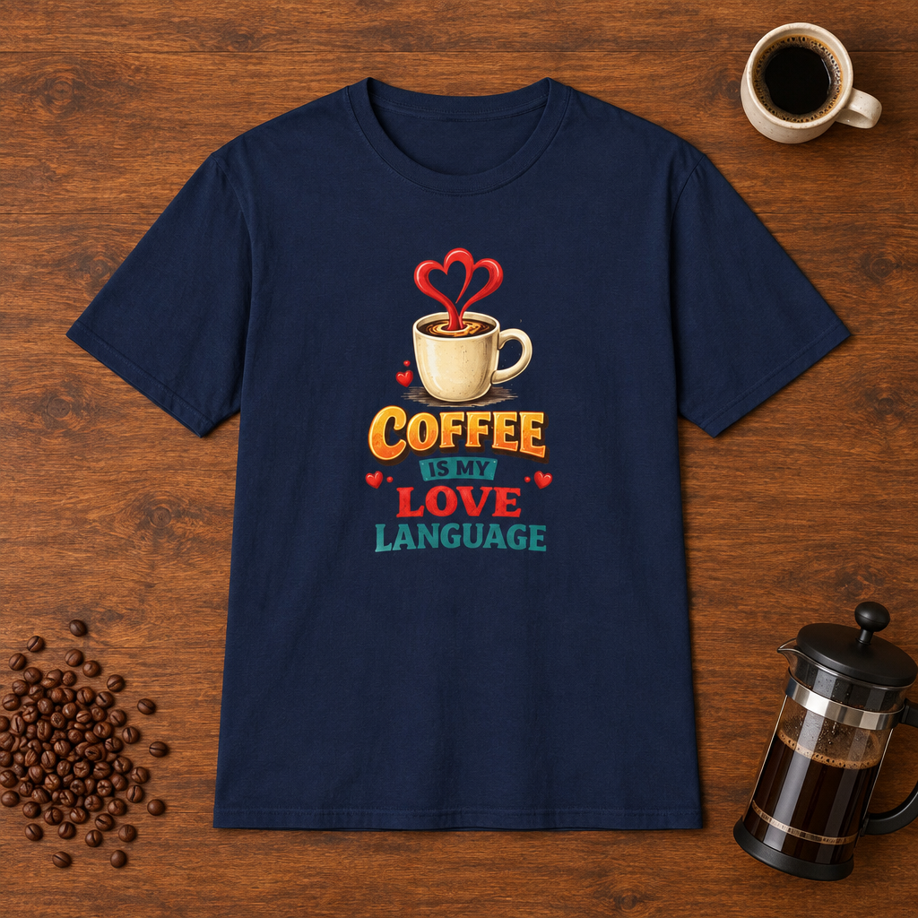 Coffee is My Love Language T-Shirt Navy coffee-bar flat lay