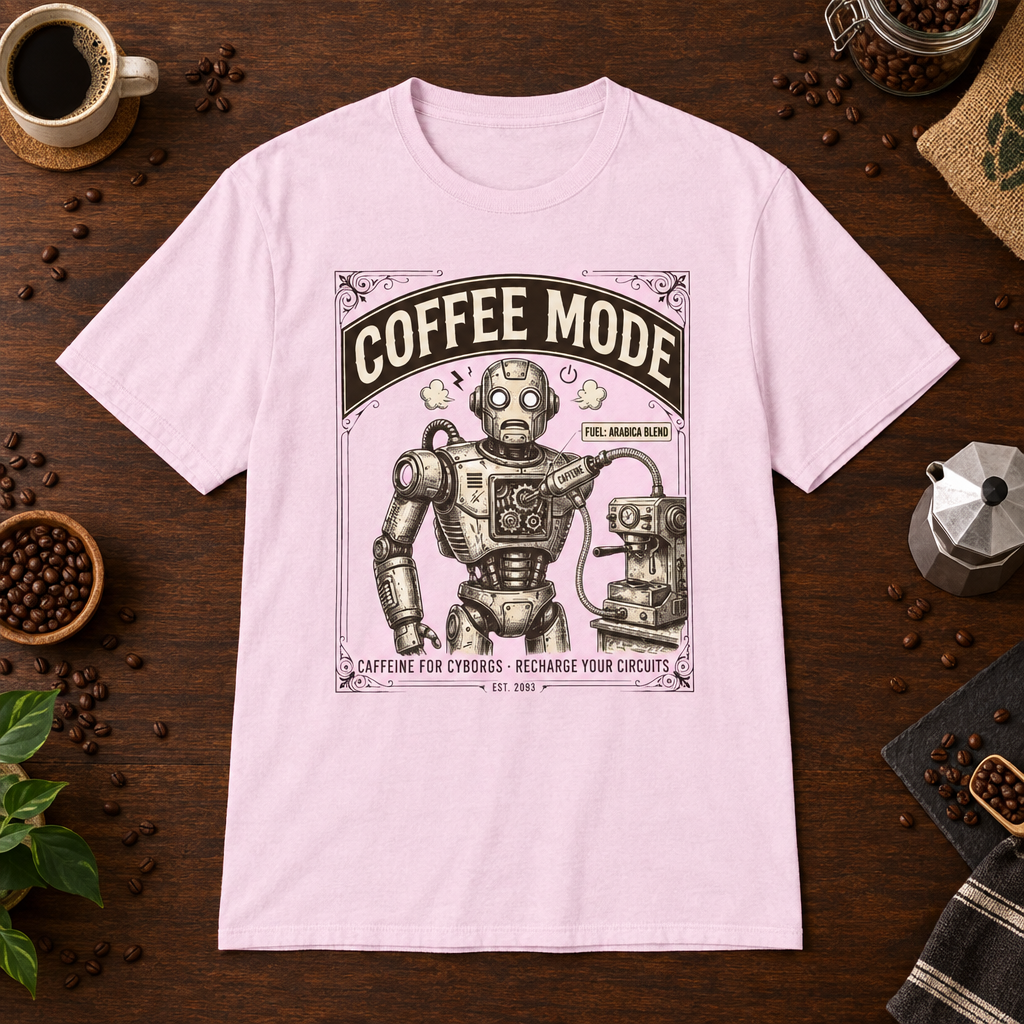 Coffee Mode T-Shirt Light Pink coffee-bar flat lay