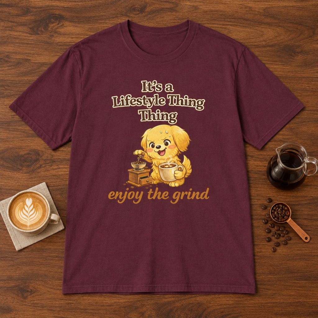 It's a Lifestyle Thing T-Shirt Maroon coffee bar mockup