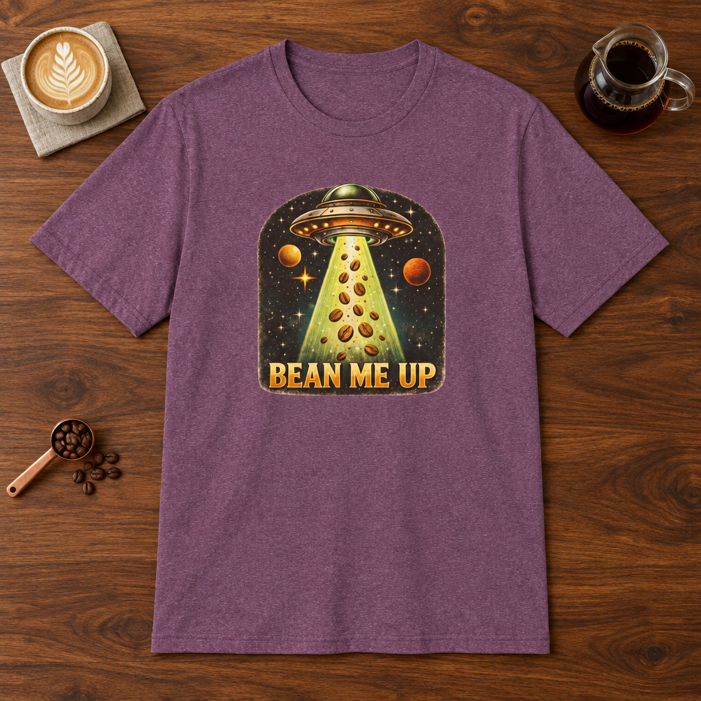 Bean Me Up T-Shirt Heather Maroon coffee bar mockup