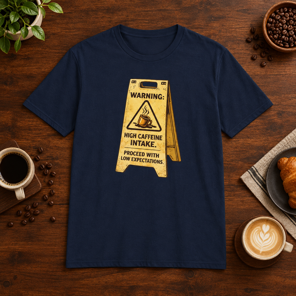 High Caffeine Intake T-Shirt Navy short-sleeve coffee-bar flat lay