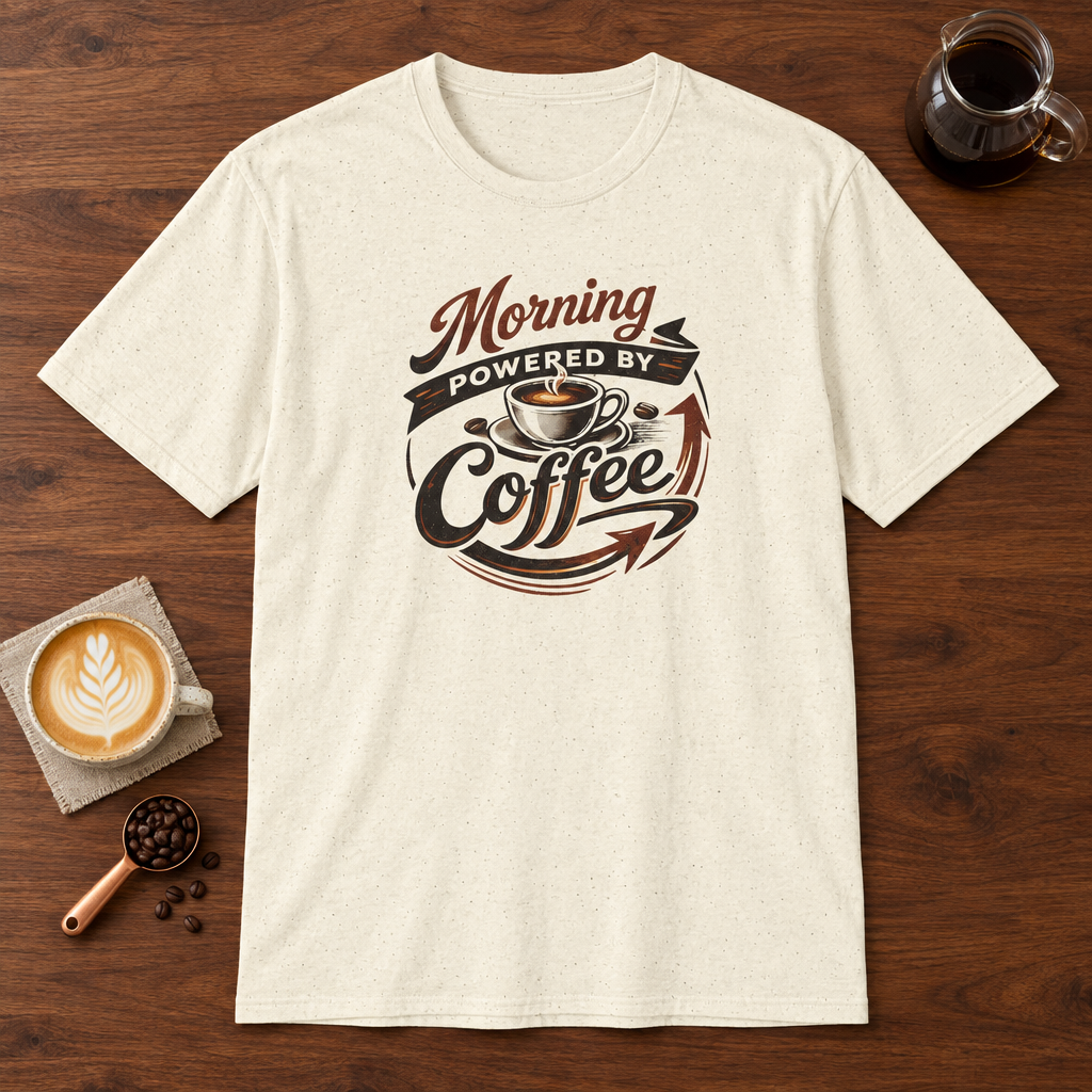 Morning Powered by Coffee T-Shirt Natural coffee bar mockup