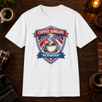 Coffee Shields Activated T-Shirt in Heather Maroon, zoomed lifestyle mockup