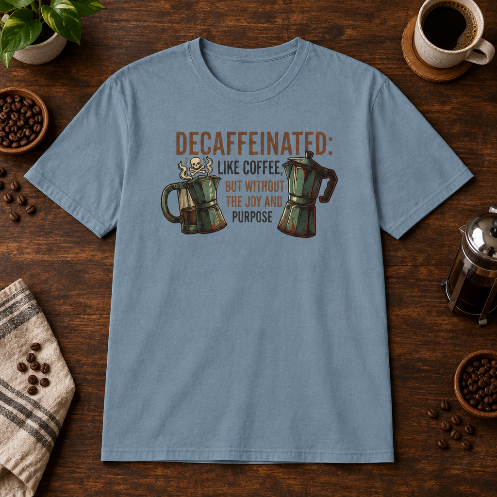 Decaffeinated T-Shirt Stone Blue short-sleeve coffee-bar flat lay