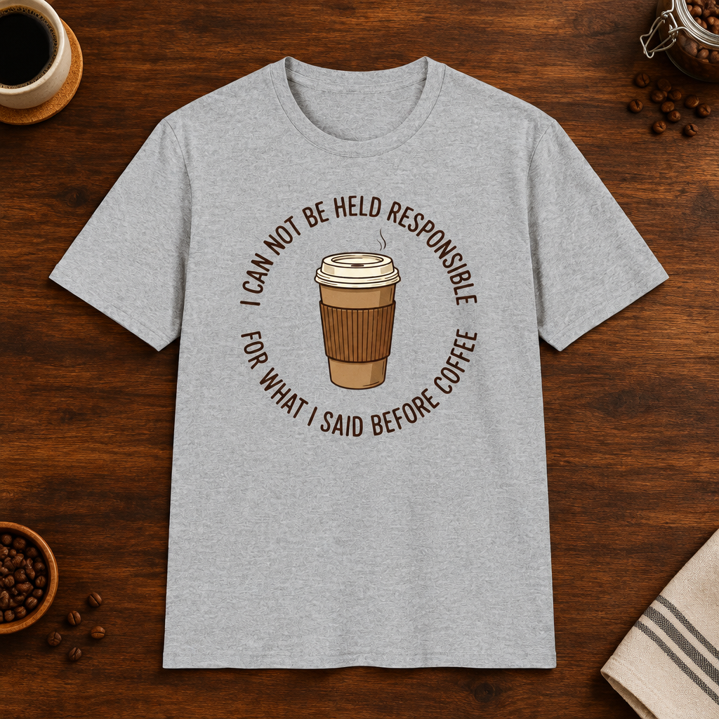 I Cannot Be Held Responsible T-Shirt - Sport Grey coffee-bar flat-lay