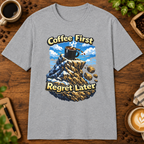 Coffee First Regret Later T-Shirt in White, zoomed lifestyle mockup