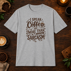I Speak Coffee T-Shirt in Sport Grey, coffee bar flat lay mockup