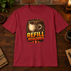 Refill Required T-Shirt Antique Cherry Red close-fill short-sleeve coffee-bar flat lay