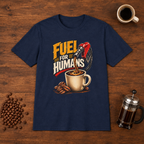 Fuel For Humans T-Shirt Navy coffee-bar flat lay