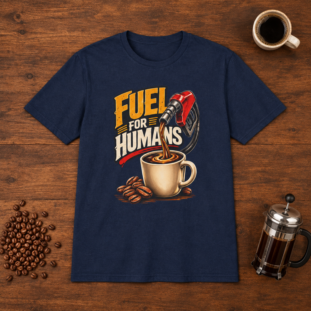 Fuel For Humans T-Shirt Navy coffee-bar flat lay