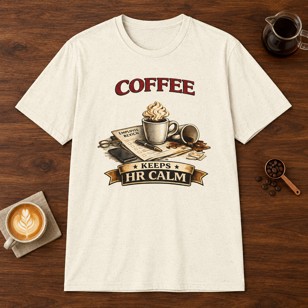 Coffee Keeps HR Calm T-Shirt Natural coffee bar mockup