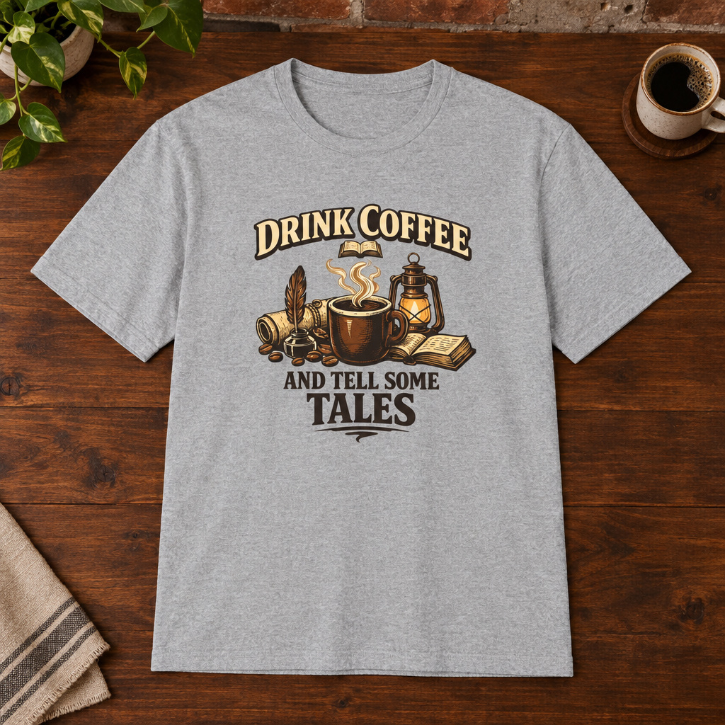 Tell Tales T-Shirt Sport Grey close-fill short-sleeve coffee-bar flat lay