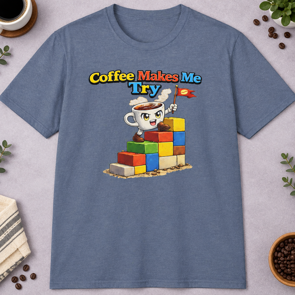 Coffee Makes Me Try 2 T-Shirt in Sport Grey, zoomed lifestyle mockup